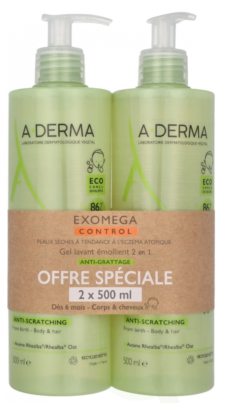 A-Derma Exomega Control Emollient Cleansing Gel Duo Set 1000 ml 2 X 500 ml