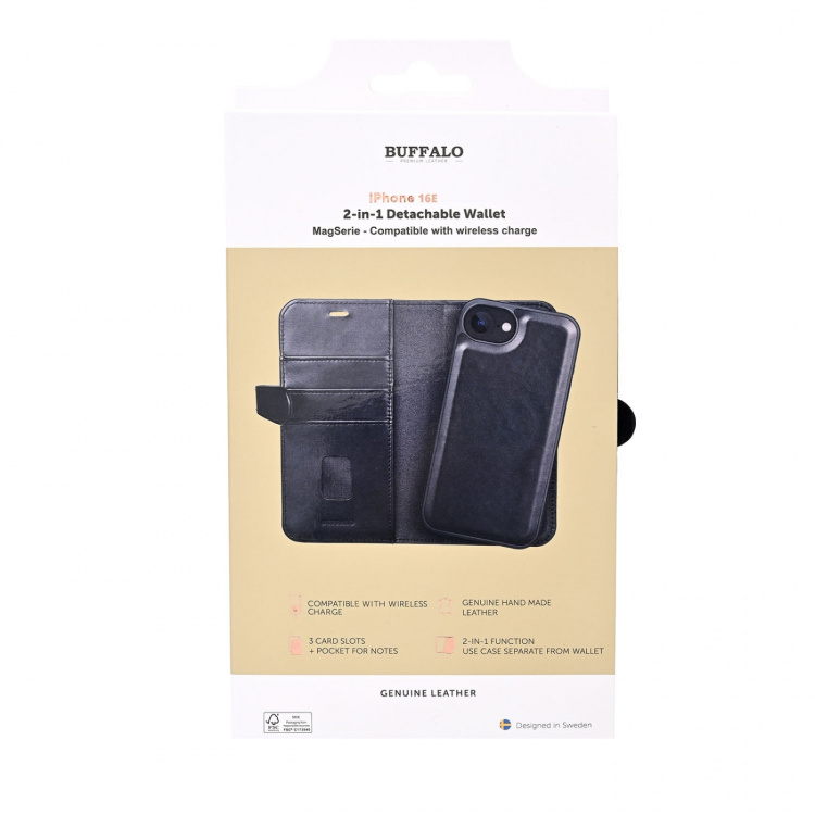 Buffalo Wallet Case 2in1 3 Card Black - iPhone 16e/17e