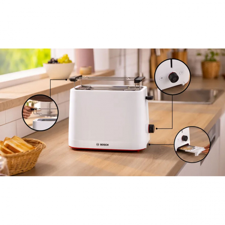 Bosch Brödrost TAT3M121 Vit 950W Bagels Funktion