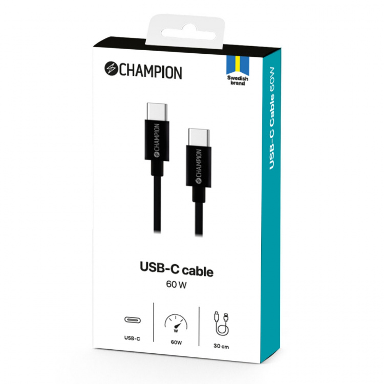 Champion USB-C Kabel 30cm Svart Champion USB-C Kabel 30cm Svart