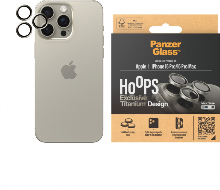 PanzerGlass Hoops camera lens cover, iPhone 15 Pro / 15 Pro Max, titanium PanzerGlass Hoops camera lens cover, iPhone 15 Pro / 15 Pro Max, titanium