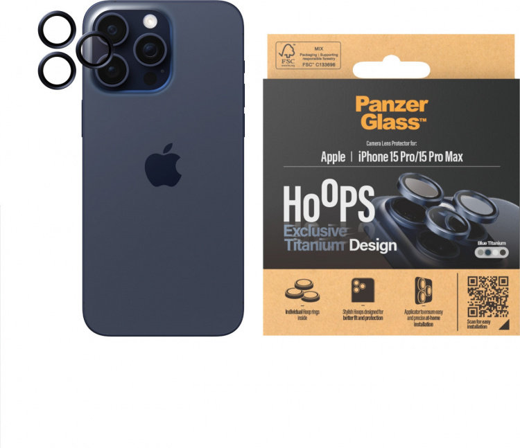 PanzerGlass Hoops camera lens cover, iPhone 15 Pro / 15 Pro Max, blue titanium PanzerGlass Hoops camera lens cover, iPhone 15 Pro / 15 Pro Max, blue titanium
