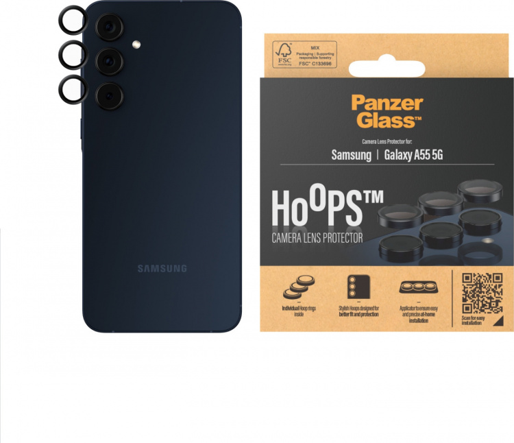 PanzerGlass Hoops camera lens cover, Samsung Galaxy A55 5G, black