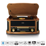 Lenco Wooden retro Record Player with Bluetooth® AM/FM radio USB encoding CD player cassette player and built-in speakers Lenco Wooden retro Record Player with Bluetooth® AM/FM radio USB encoding CD player cassette player and built-in speakers