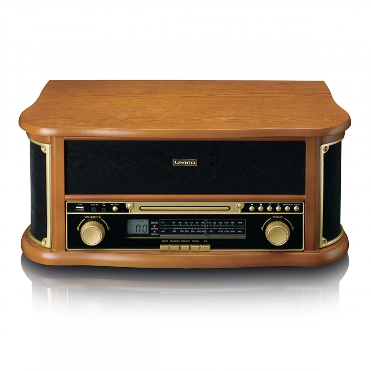 Lenco Wooden retro Record Player with Bluetooth® AM/FM radio USB encoding CD player cassette player and built-in speakers Lenco Wooden retro Record Player with Bluetooth® AM/FM radio USB encoding CD player cassette player and built-in speakers