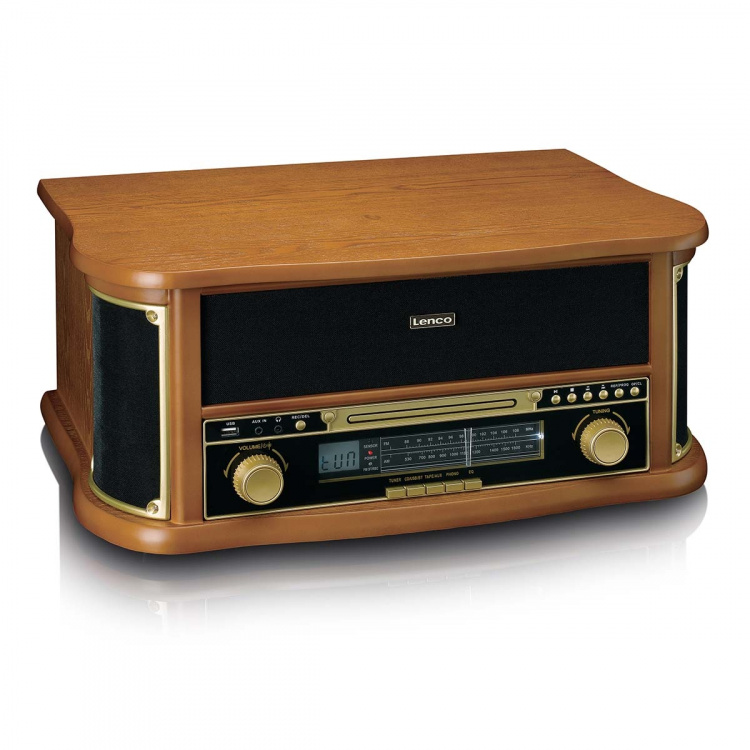 Lenco Wooden retro Record Player with Bluetooth® AM/FM radio USB encoding CD player cassette player and built-in speakers Lenco Wooden retro Record Player with Bluetooth® AM/FM radio USB encoding CD player cassette player and built-in speakers