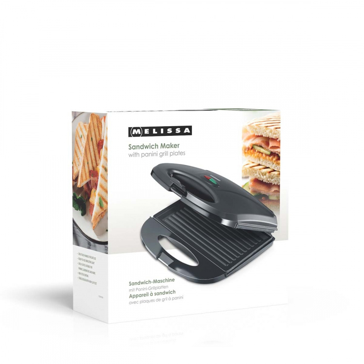 MELISSA Sandwich Maker | 750 W | Grill plates | Automatic temperature control | Non-stick Coating | Black