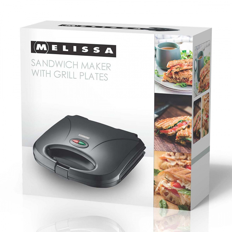 MELISSA Sandwich Maker | 750 W | Grill plates | Automatic temperature control | Non-stick Coating | Black