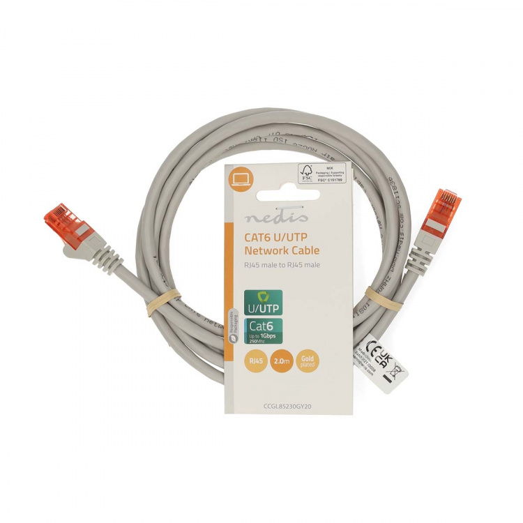 Nedis CAT6 Cable | RJ45 Male | RJ45 Male | U/UTP | 2.00 m | Round | PVC | Grey | Label