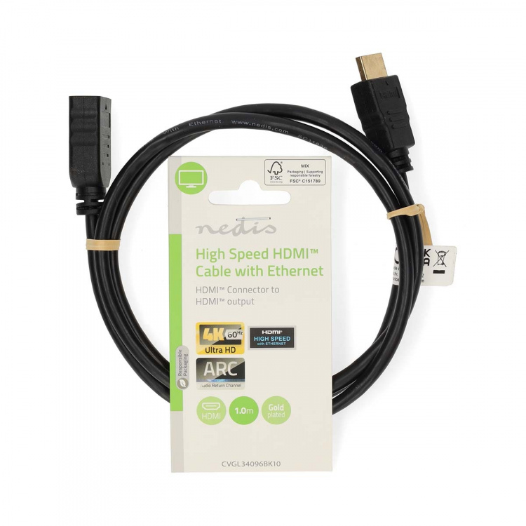 Nedis High Speed HDMI™ Cable with Ethernet | HDMI™ Connector | HDMI™ Output | 4K@60Hz | ARC | 10.2 Gbps | 1.00 m | Round | PVC | Black | Label Nedis High Speed HDMI™ Cable with Ethernet | HDMI™ Connector | HDMI™ Output | 4K@60Hz | ARC | 10.2 Gbps | 1.00 m | Round | PVC | Black | Label