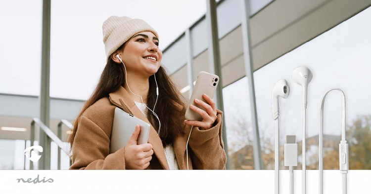 Nedis Wired Earphones | USB-C™ | Cable length: 1.20 m | Built-in microphone | Volume control | White Nedis Wired Earphones | USB-C™ | Cable length: 1.20 m | Built-in microphone | Volume control | White