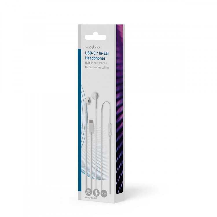 Nedis Wired Earphones | USB-C™ | Cable length: 1.20 m | Built-in microphone | Volume control | White Nedis Wired Earphones | USB-C™ | Cable length: 1.20 m | Built-in microphone | Volume control | White