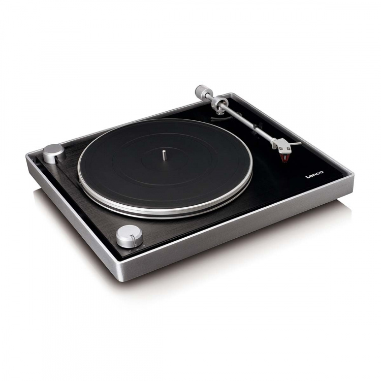 Lenco Record player with visible belt drive, brushed aluminium frame and Ortofon 2M RED cartridge Black Lenco Record player with visible belt drive, brushed aluminium frame and Ortofon 2M RED cartridge Black