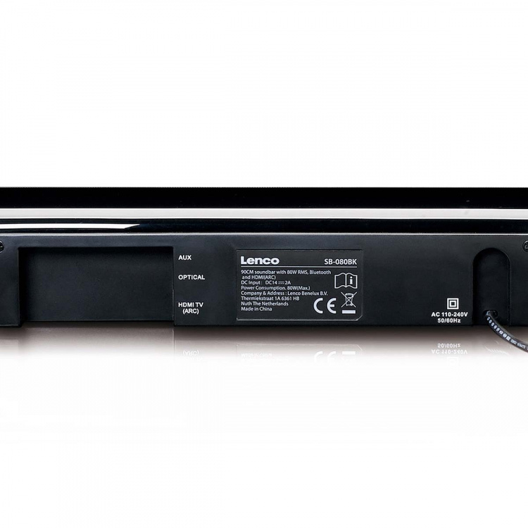 Lenco 90cm Soundbar with 80W RMS Bluetooth® USB Build-in subwoofer and HDMI (ARC)