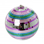 RICE Disco Ball with Funky Stripes - Pink, Silver, Green, and Blue - Large RICE Disco Ball with Funky Stripes - Pink, Silver, Green, and Blue - Large