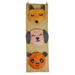 RICE Raffia Wall Hanger with Animal Face Pockets - 60 cm x 20 cm