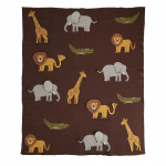 RICE Knitted Baby Blanket with Animals and 3D Details - Chocolate Brown