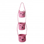 RICE Raffia 3-Tier Hanging Storage with Animal Faces - Pink
