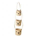 RICE Raffia 3-Tier Hanging Storage with Animal Faces - Natural RICE Raffia 3-Tier Hanging Storage with Animal Faces - Natural