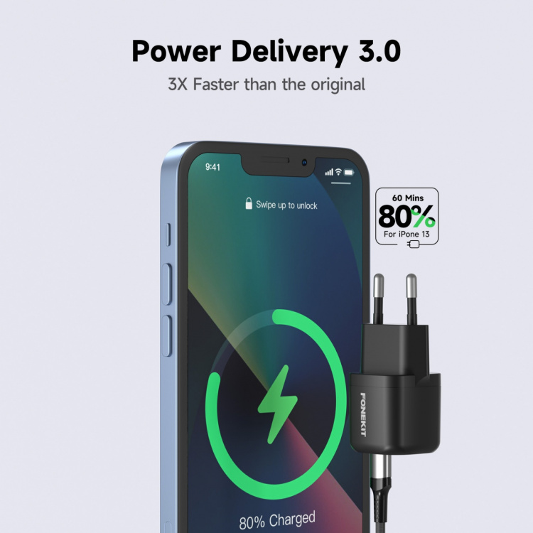 FoneKit Mini 20W AC charger, USB-C, black