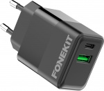FoneKit Double 20W charger, USB-C + USB-A, black FoneKit Double 20W charger, USB-C + USB-A, black