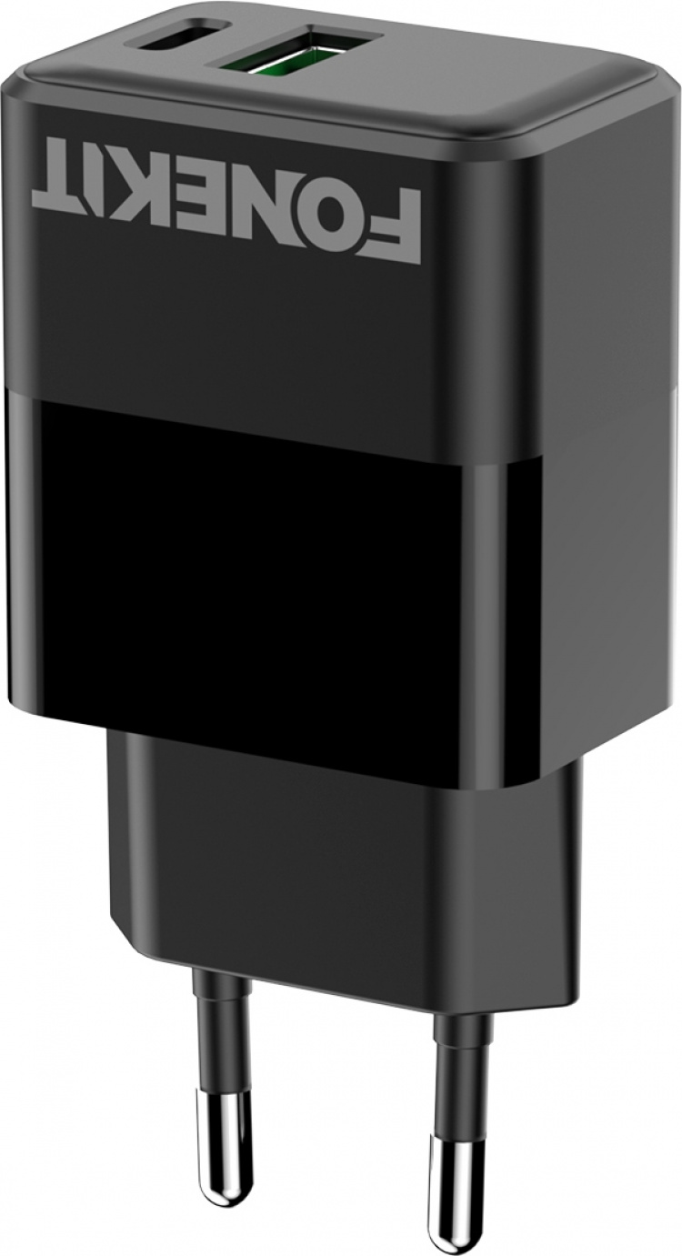 FoneKit Double 20W charger, USB-C + USB-A, black FoneKit Double 20W charger, USB-C + USB-A, black