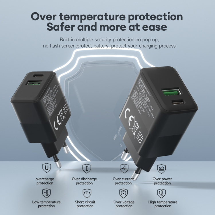 FoneKit Double 20W charger, USB-C + USB-A, black FoneKit Double 20W charger, USB-C + USB-A, black