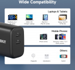 FoneKit GaN PD 65W AC charger, USB-C + USB-C, black