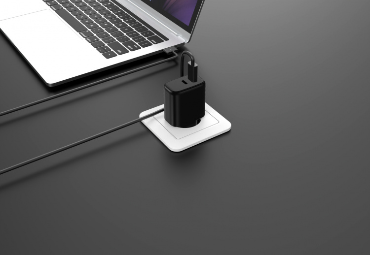 FoneKit GaN PD 65W AC charger, USB-C + USB-C, black