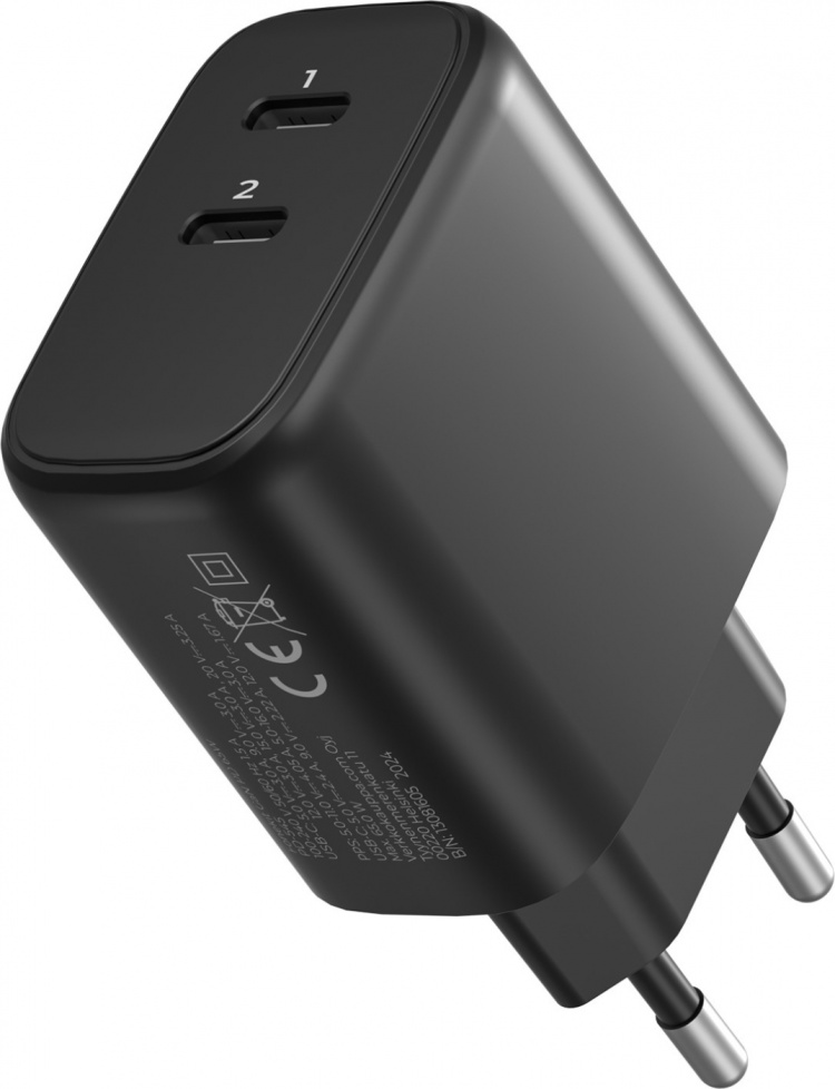 FoneKit GaN PD 65W AC charger, USB-C + USB-C, black