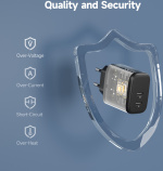 FoneKit GaN PD 65W AC charger, USB-C + USB-C, black