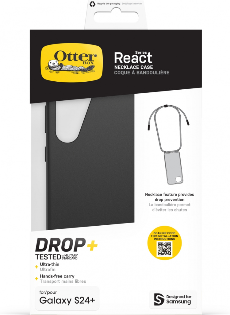 Otterbox React Necklace protective case with strap, black, Samsung Galaxy S24+ Otterbox React Necklace protective case with strap, black, Samsung Galaxy S24+