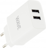 Wave mains charger 2 x USB, 17W, white
