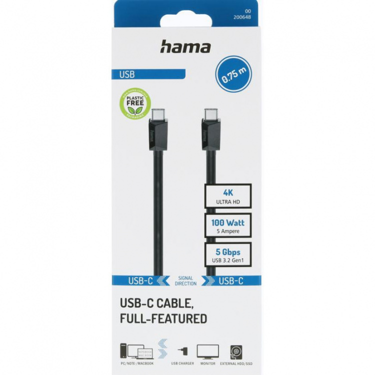Hama Cable USB C-C USB 3.2 Black 0.75m Hama Cable USB C-C USB 3.2 Black 0.75m
