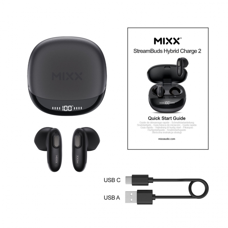 MIXX Headphone Hybrid Charge 2 In-Ear Tws Qi Wireless Black MIXX Headphone Hybrid Charge 2 In-Ear Tws Qi Wireless Black