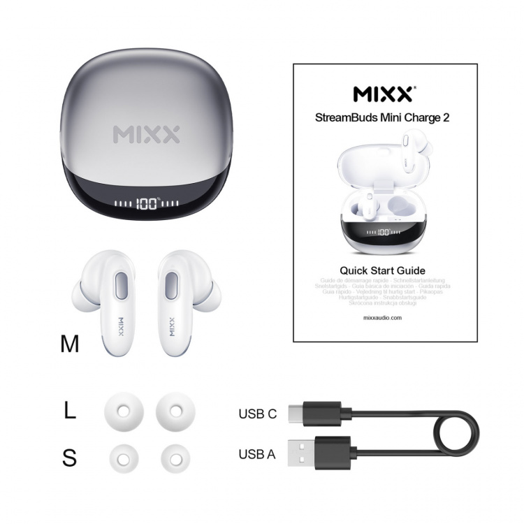MIXX Headphone Mini Charge 2 In-Ear Tws Qi Wireless White