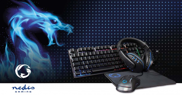 Nedis Gaming Combo Kit | 5-in-1 | Keyboard, Headset, Mouse and Mouse Pad | Black | QWERTY | ND Layout