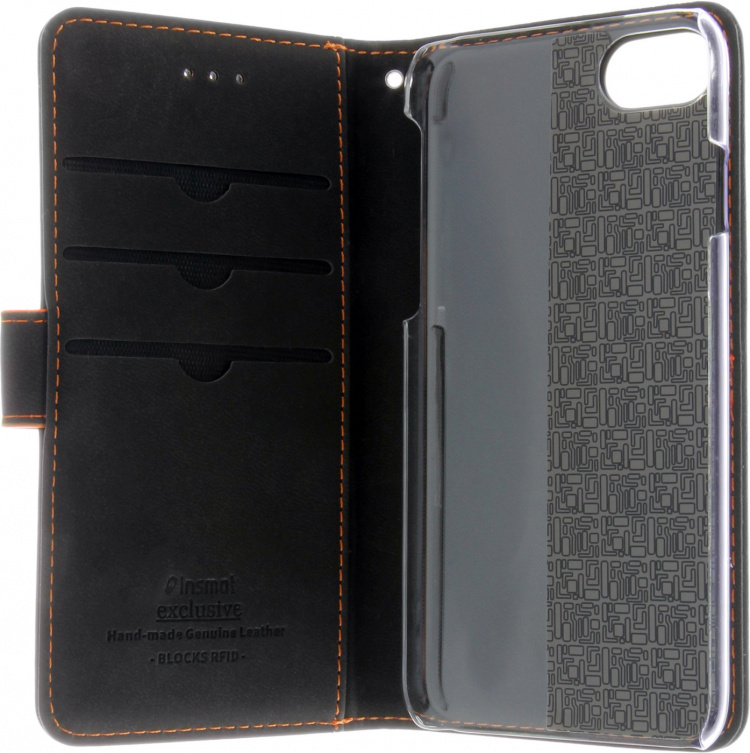 Insmat Exclusive Flip Case Wallet Case for iPhone 6 / 6s / 7 / 8 / SE, black / orange