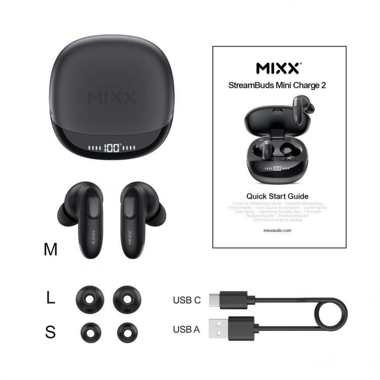 MIXX Headphone Mini Charge 2 In-Ear Tws Qi Wireless Black