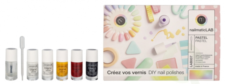 Nailmatic Nail Polish Set 52.5 ml Pastel - 5x Nail Polish 8ml/5x Mixing Base 2,5 ml/10 Pipettes/5 Labels/1 Booklet With 20 Recipes