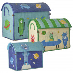 RICE Raffia Toy Baskets with Monsters Theme - Vibrant - Set of 3 RICE Raffia Toy Baskets with Monsters Theme - Vibrant - Set of 3