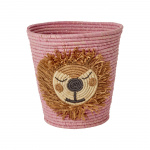 RICE Round Raffia Basket with Lion Head - Pink RICE Round Raffia Basket with Lion Head - Pink