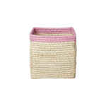 RICE Raffia Basket without Handles in Nature with Soft Pink Border - 20 cm x 20 cm x 20 cm - natural with soft pink border RICE Raffia Basket without Handles in Nature with Soft Pink Border - 20 cm x 20 cm x 20 cm - natural with soft pink border