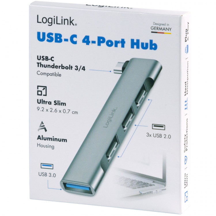 LogiLink Ultraslim 4-port USB-C hub 1 x USB-A3.0, 3 x USB-A2.0 LogiLink Ultraslim 4-port USB-C hub 1 x USB-A3.0, 3 x USB-A2.0