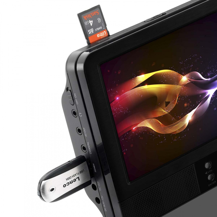 Lenco 9 inch DVD dual screen with brackets and headphone Black