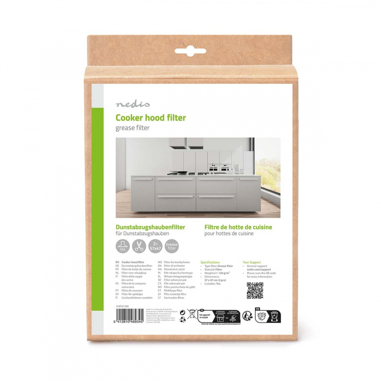 Nedis Cooker Hood Grease Filter | 57 x 47 cm | Replacement indicator | Cuttable