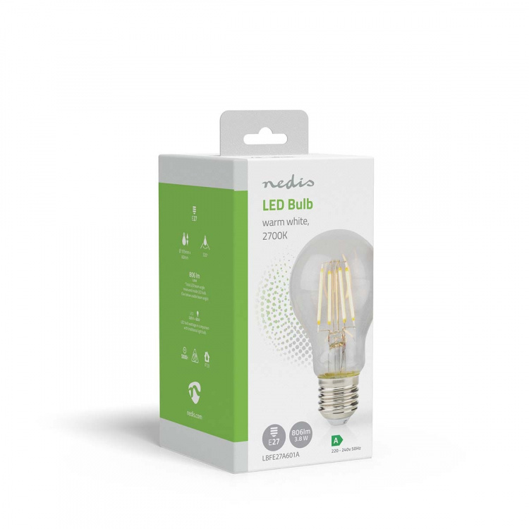 Nedis LED Filament Bulb E27 | A60 | 3.8 W | 806 lm | 2700 K | Warm White | Retro Style | 1 pcs