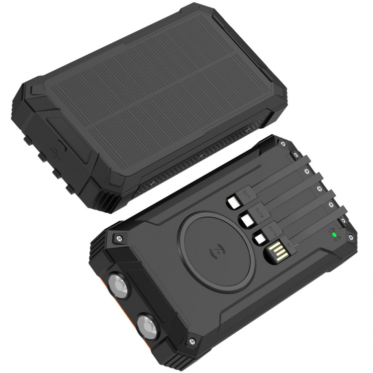Denver PowerBank 20.000 mAh Solcell 4st kablar + trådlös laddning Svart Denver PowerBank 20.000 mAh Solcell 4st kablar + trådlös laddning Svart