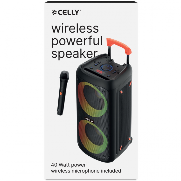 Celly Partyspeaker 40W + 2 trådlösa mikrofoner