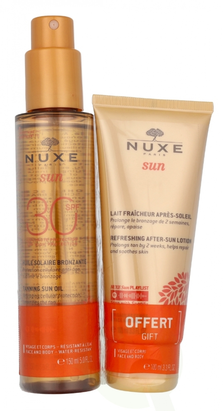 Nuxe Sun Set 250 ml Tanning Oil High Protection SPF30 Face & Body 150 ml/Refreshing After-Sun Lotion Face&Body 100 ml